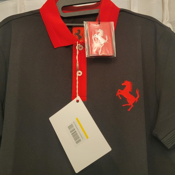 Ferrari Men's Organic Cotton Prancing Horse Polo Black & Red Size Medium NWT - Picture 7 of 17